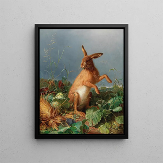 a hare in the field - August Heyn — framed artwork on a wall