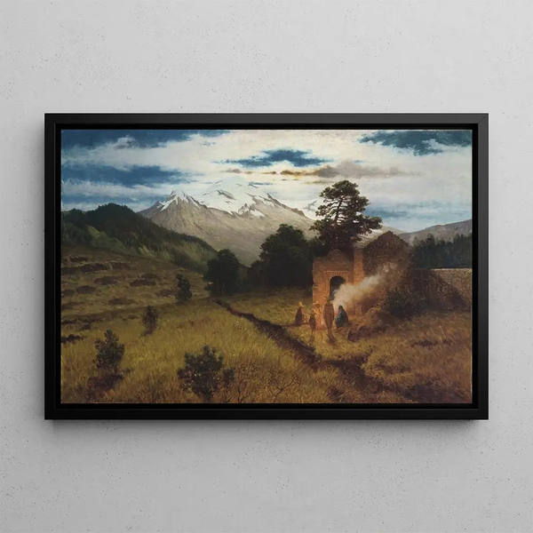 Landscape with Iztaccíhuatl in the background - August Löhr — framed artwork on a wall