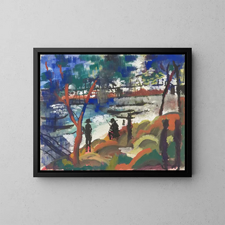 Fisherman by the riverbank - August Macke — framed artwork on a wall