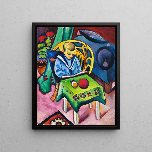 Boy with a Book and Toys - August Macke — framed artwork on a wall