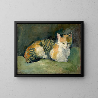Chat painting on green cushion I - August Macke — framed artwork on a wall