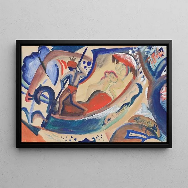 Young naked girls in the boat - August Macke — framed artwork on a wall