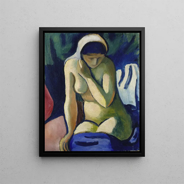 Nude girl with scarf - August Macke — framed artwork on a wall