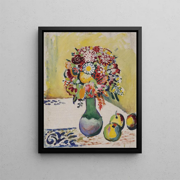 Nature morte aux fleurs et aux trois pommes - August Macke — framed artwork on a wall