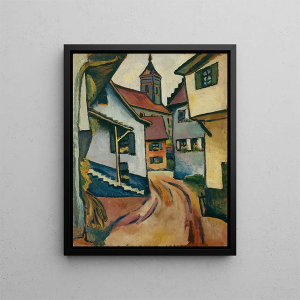 Rue avec église à Kandern - August Macke — framed artwork on a wall