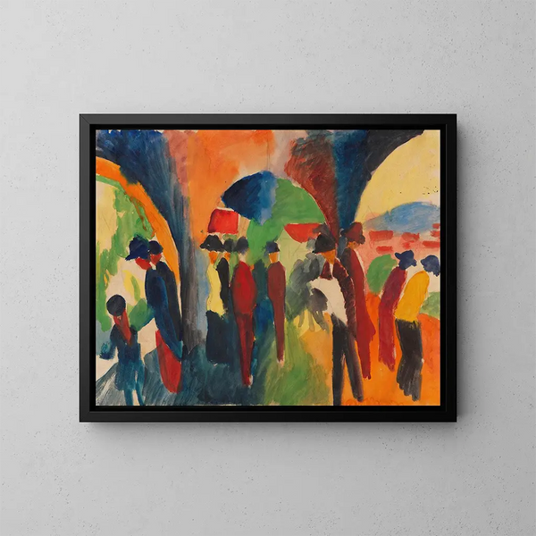 Under the arcades of Thun, a promenade motif - August Macke — framed artwork on a wall