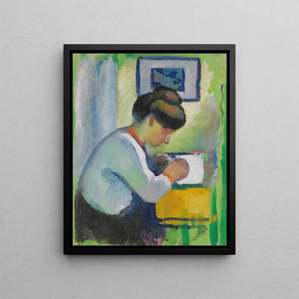 Woman writing - August Macke — framed artwork on a wall
