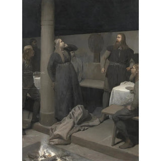 Reproduction of the painting La gifle de Hallgerd, illustration pour la saga de Njál, ch. 48 - August Malmström