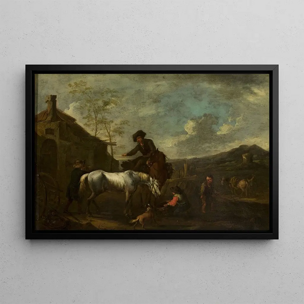 Abreuvant les chevaux - August Querfurt — framed artwork on a wall
