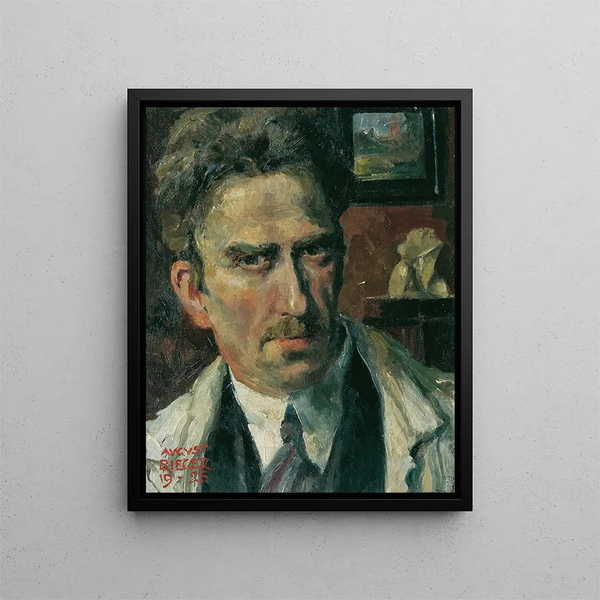 Self-portrait - August Rieger — framed artwork on a wall