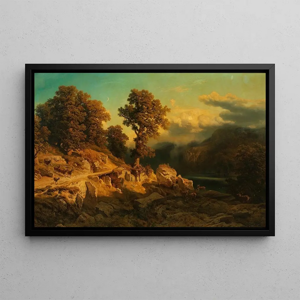 Autumn Landscape Painting - August Schaeffer von Wienwald — framed artwork on a wall
