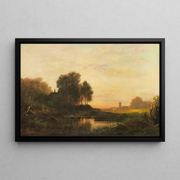 Evening Landscape Painting - August Seidel — framed artwork on a wall