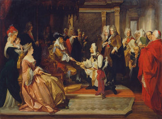 L'Empereur Charles VI remet l'épée d'honneur au Prince Eugène après la bataille de Belgrade - August Wenzel Mantler — artwork view