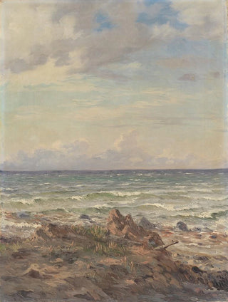 Coastal section painting with rocky beach - August Wilhelm Boesen — artwork view