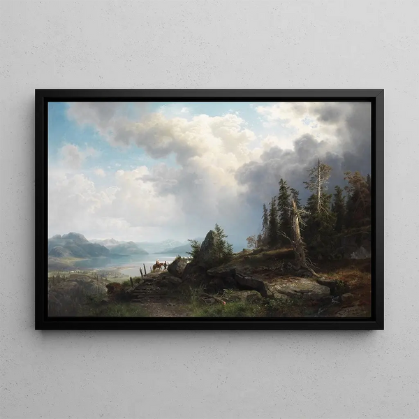Mountain Landscape Painting - August Wilhelm Leu — framed artwork on a wall
