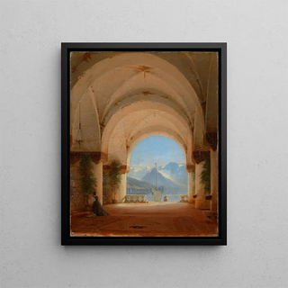 View from a cloister - August von Bayer — framed artwork on a wall