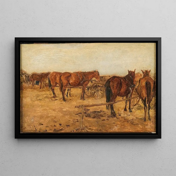 A carriage with horses - August von Pettenkofen — framed artwork on a wall