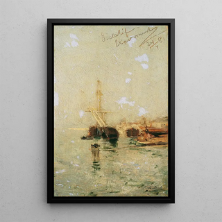 August von Pettenkofen - Studie aus Venedig mit Schiff.webp