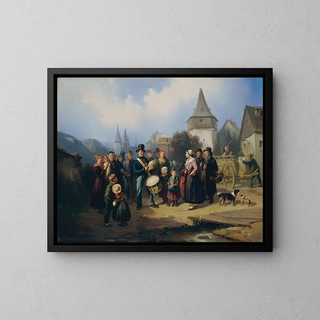 The village tambourine - August von Rentzell — framed artwork on a wall