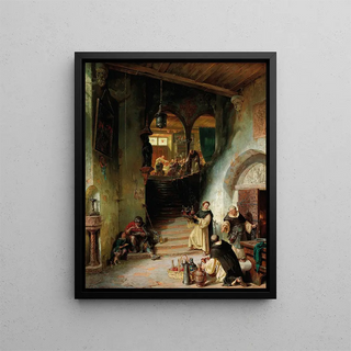 An Important Guest at the Monastery - August von Wille — framed artwork on a wall