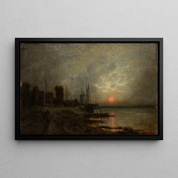 Sunset in Holland - Auguste Anastasi — framed artwork on a wall