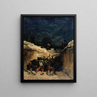 Zouaves dead in a trench - Scene from the 1870 war - Auguste André Lançon — framed artwork on a wall