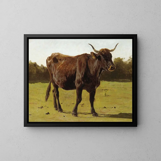 a cow grazing in a meadow - Auguste Bonheur — framed artwork on a wall