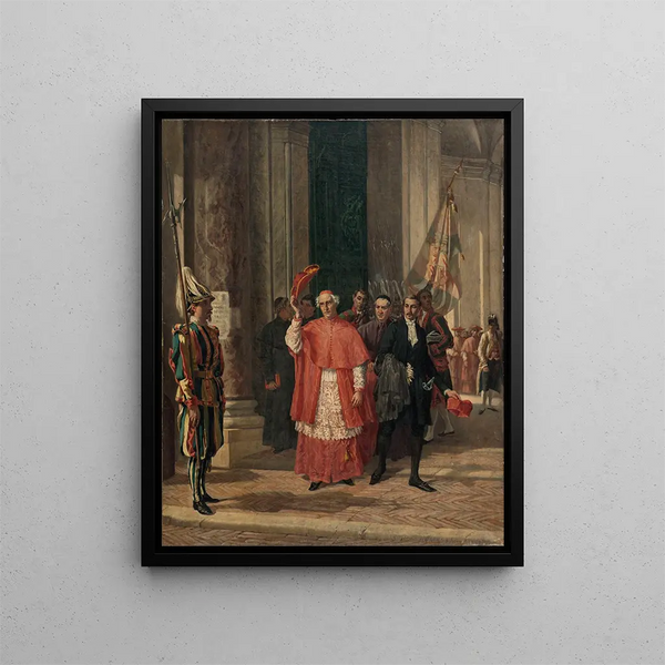 Cardinal Figures Exiting the Vatican Through the Swiss Guard Door After an Audience with the Holy Father - Auguste Dutuit — framed artwork on a wall