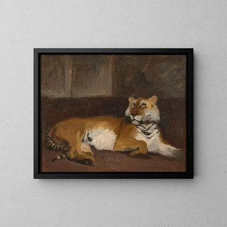 Reclining Tiger - Auguste Lançon — framed artwork on a wall