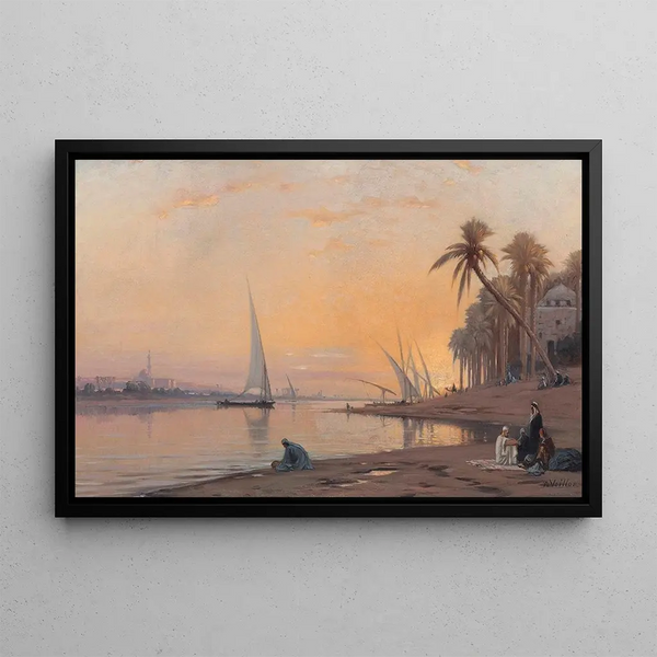 Arabes on the banks of the Nile - Auguste Louis Veillon — framed artwork on a wall