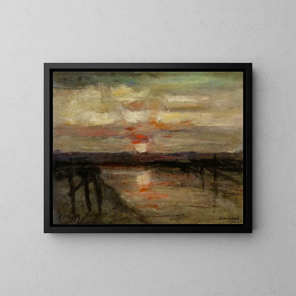 Sunset at Nieuwpoort - Auguste Oleffe — framed artwork on a wall