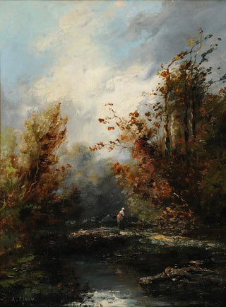 Landscape with watercourse and peasant - Auguste Rigon — artwork view