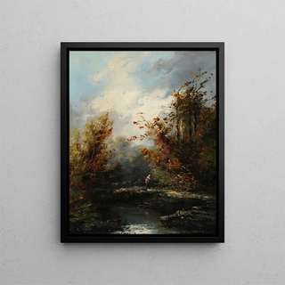 Landscape with watercourse and peasant - Auguste Rigon — framed artwork on a wall