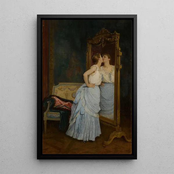 The Mirror - Auguste Toulmouche — framed artwork on a wall