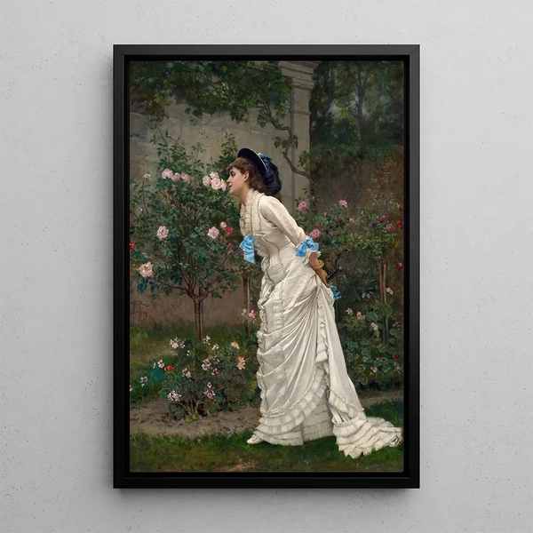 Woman and Roses - Auguste Toulmouche — framed artwork on a wall