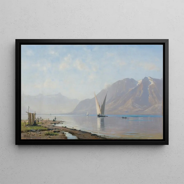 Lake Geneva Painting - Auguste Veillon — framed artwork on a wall