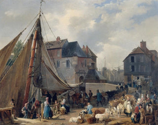 The Port of Honfleur, Livestock Loading - Auguste Xavier Leprince — artwork view