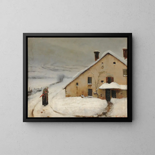 Landscape Painting, snow effect - Augustin Chenu — framed artwork on a wall
