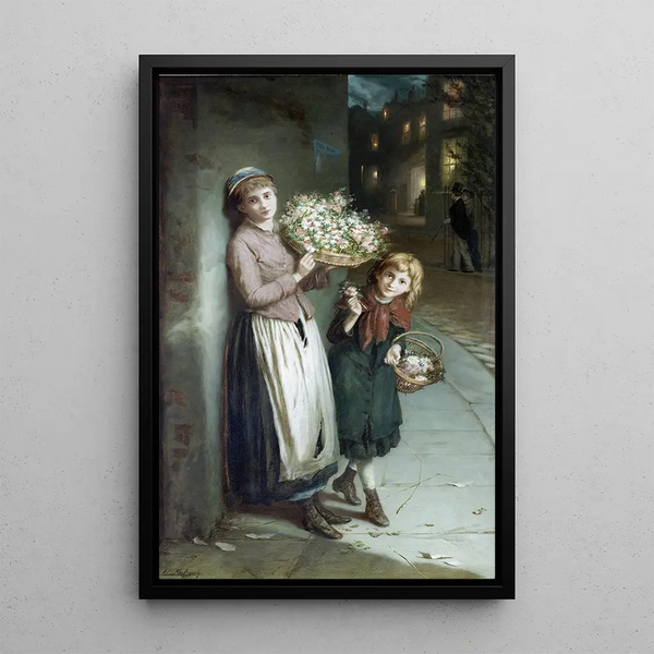Fillettes aux fleurs une nuit d'été - Augustus Edwin Mulready — framed artwork on a wall