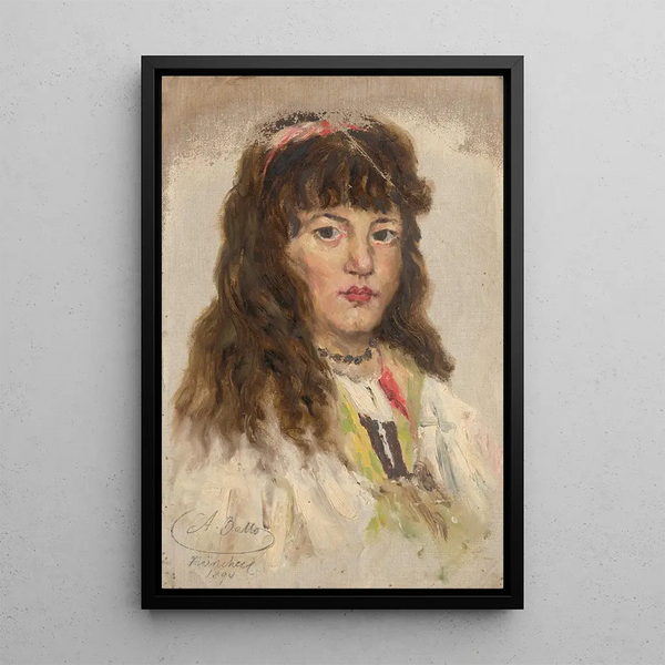Study of a Woman's Head with Long Hair - Aurel Ballo — framed artwork on a wall