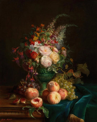 Nature morte aux fleurs et aux pêches - Aurélie Léontine Malbet — artwork view