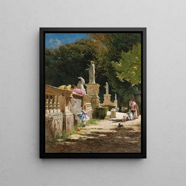 In the Gardens of Villa Borghese - Aurelio Tiratelli — framed artwork on a wall