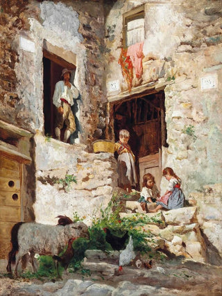 Playing on the stairs of an Italian villa - Aurelio Tiratelli — artwork view