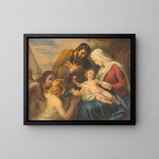 the Adoration of the Holy Family - Austrian School — framed artwork on a wall