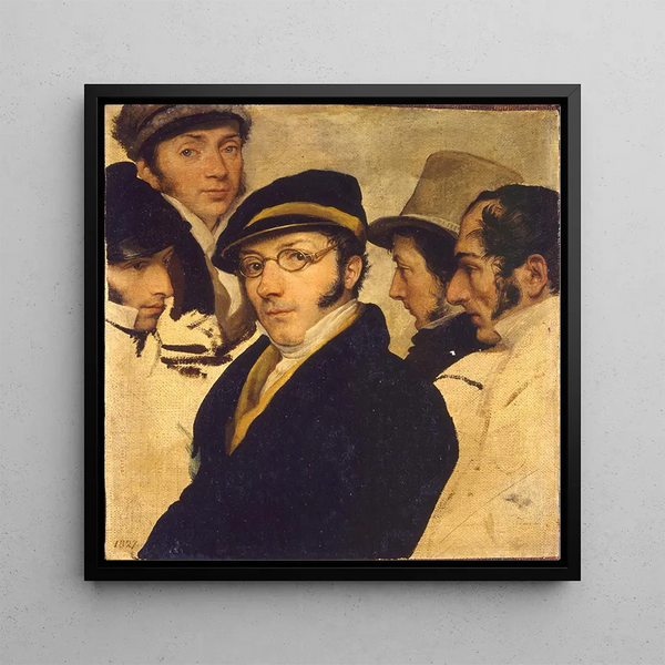 Self-portrait in a group of friends - Francesco Hayez — framed artwork on a wall