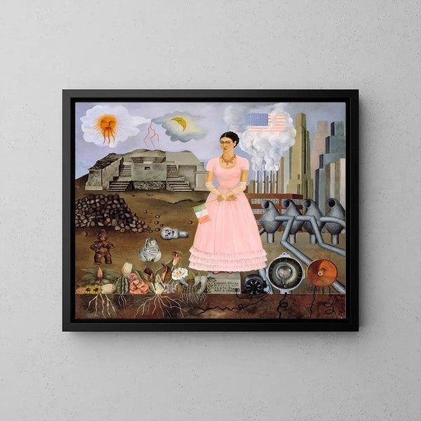 Reproduction of the painting Self-portrait on the border between Mexico and the United States by Frida Kahlo