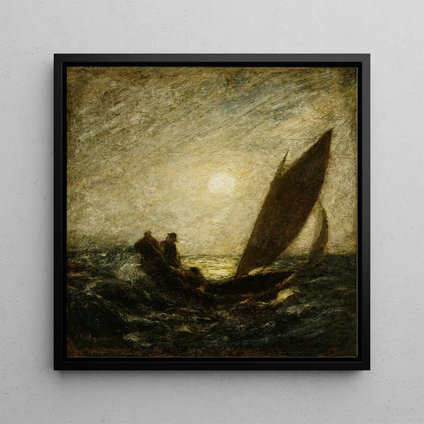 with inclined mast and plunging bow - Albert Pinkham Ryder — framed artwork on a wall