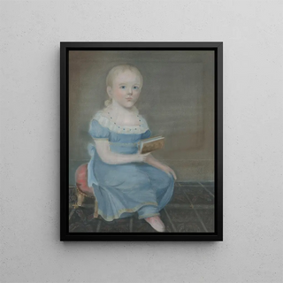 Portrait of a girl with blue eyes and a blue dress - B. Doyle — framed artwork on a wall