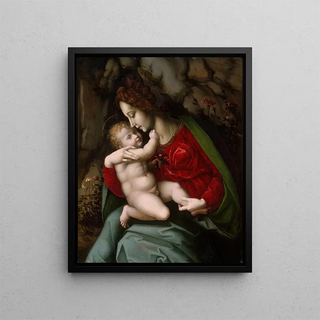 Virgin and Child Painting - Bacchiacca — framed artwork on a wall