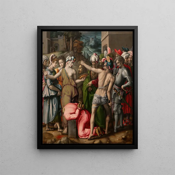 The Beheading of John the Baptist - Bacchiacca — framed artwork on a wall